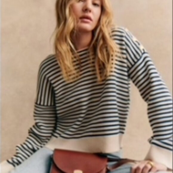 Sezane Sweaters - Sezane Daisy Jumper - Natural / Navy - Organic Cotton